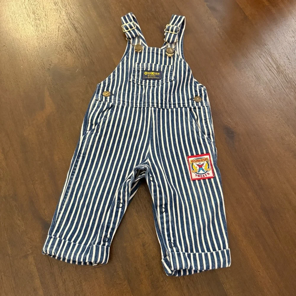 Vintage OshKosh B'gosh‎ Navy White Striped Overalls  Vestback Made in USA